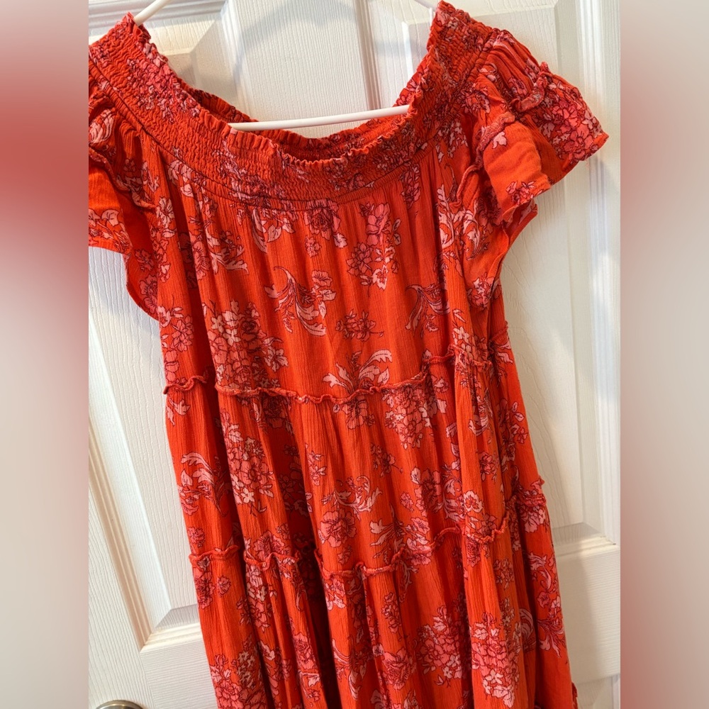 Free People Floral Oversized Off the Shoulder Long Dress